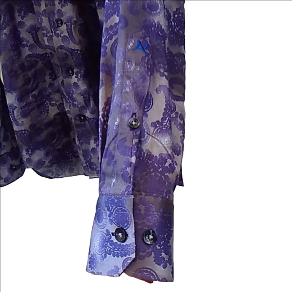 Au Noir Men's Button Up Long Sleeve Paisley Cotton Dress Shirt Size M - Picture 6 of 16